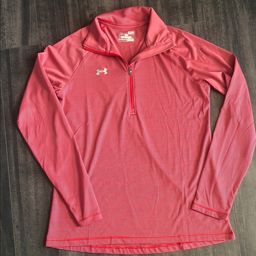 Under Armour Red and Gray Stripped Quarter-Zip Pullover